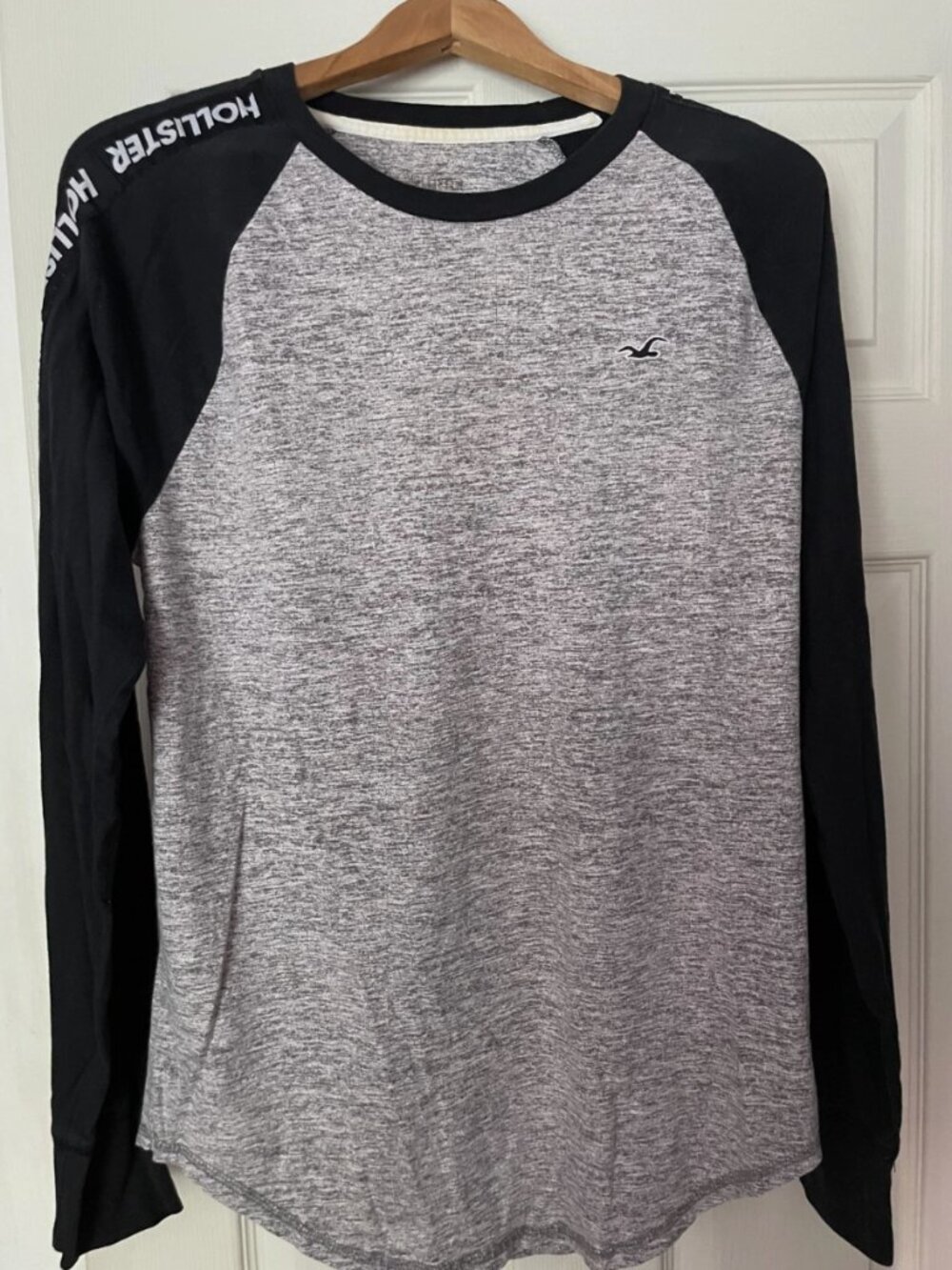 Hollister Long Sleeve T-Shirt Men's Medium Gray/Black California Seagull Logo C